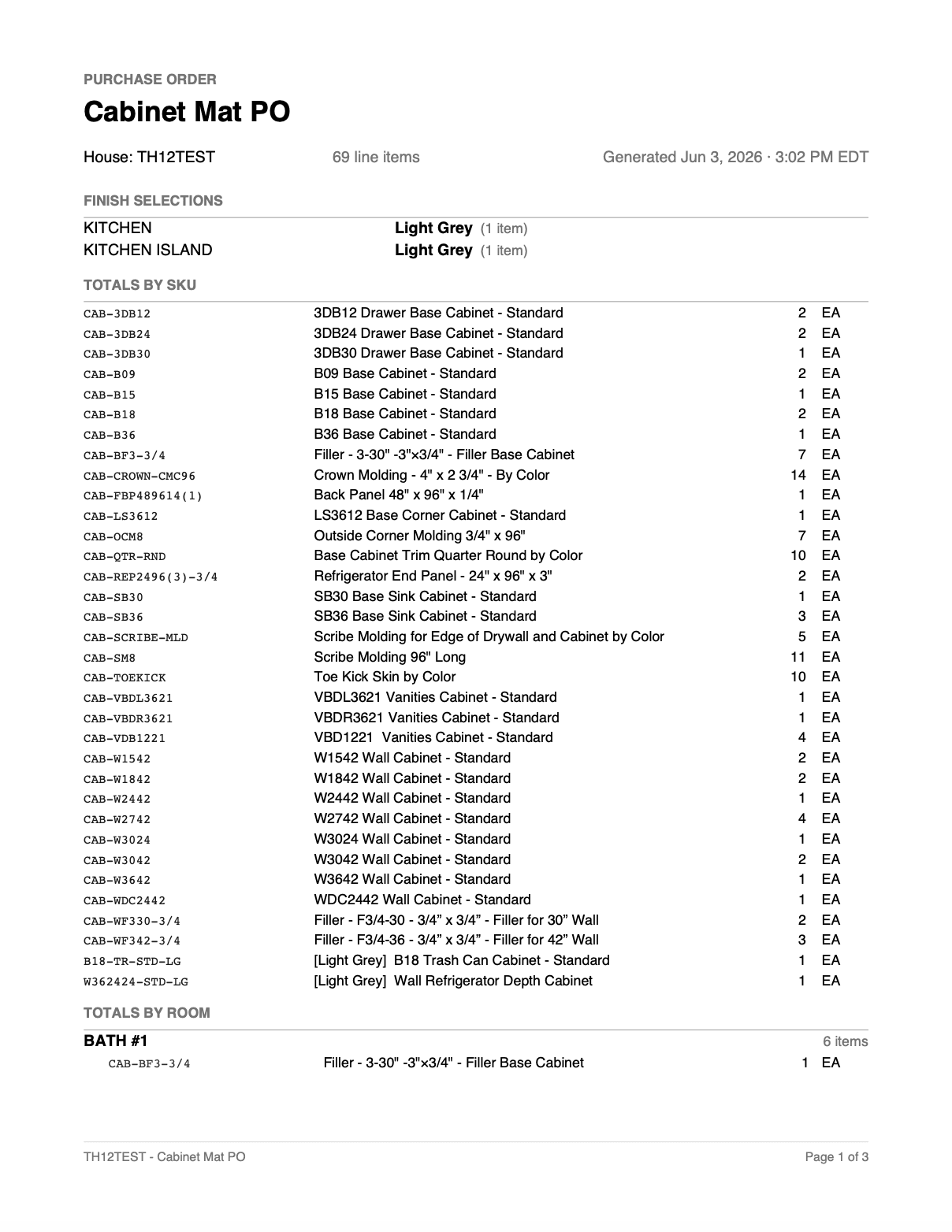 Generated supplier-ready purchase order — page 1