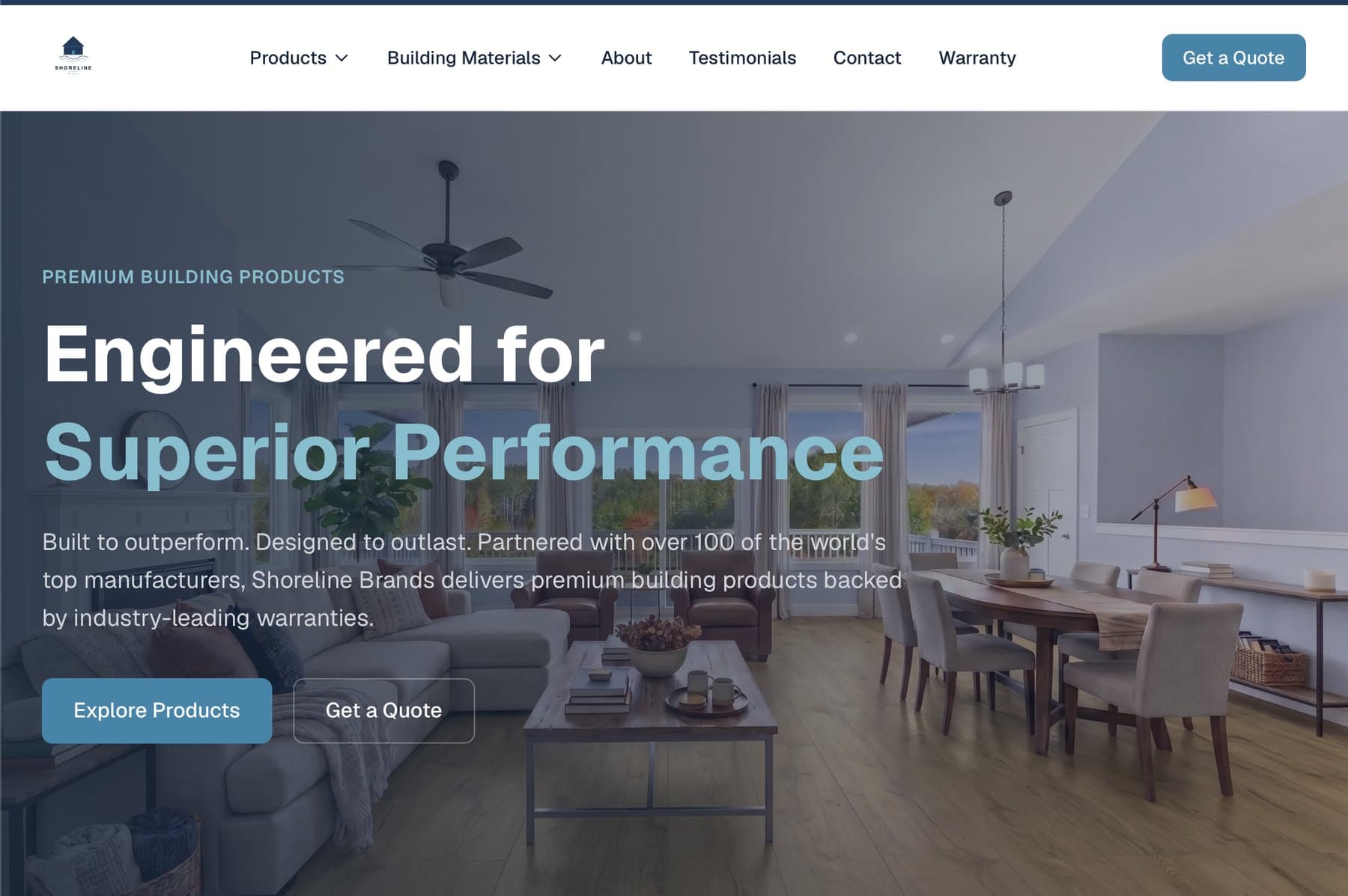 Screenshot of the Shoreline Brands website homepage
